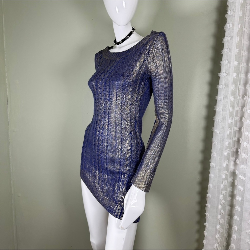 Asymmetrical Cable Blue Gold Finish Knit Mini Dress – Arden B –‎ Size S